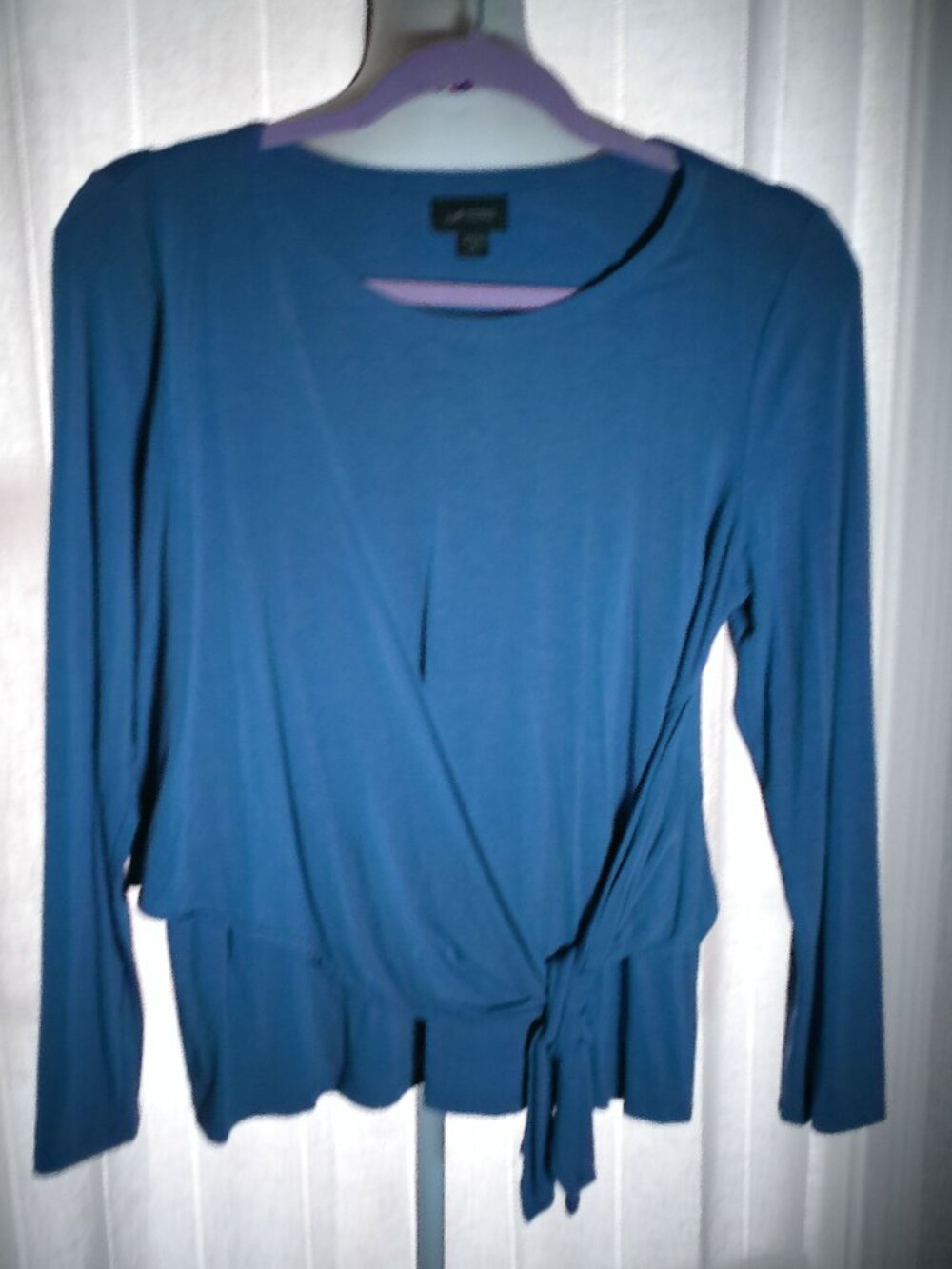 J. JILL Wearever Blouse Surplice Cross Tie Gun Metal Blue S